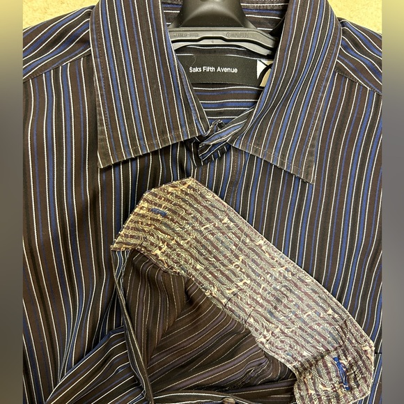 Like NEW Saks button down perfect for a night out. Reversible cuffs add flair. - Picture 3 of 4